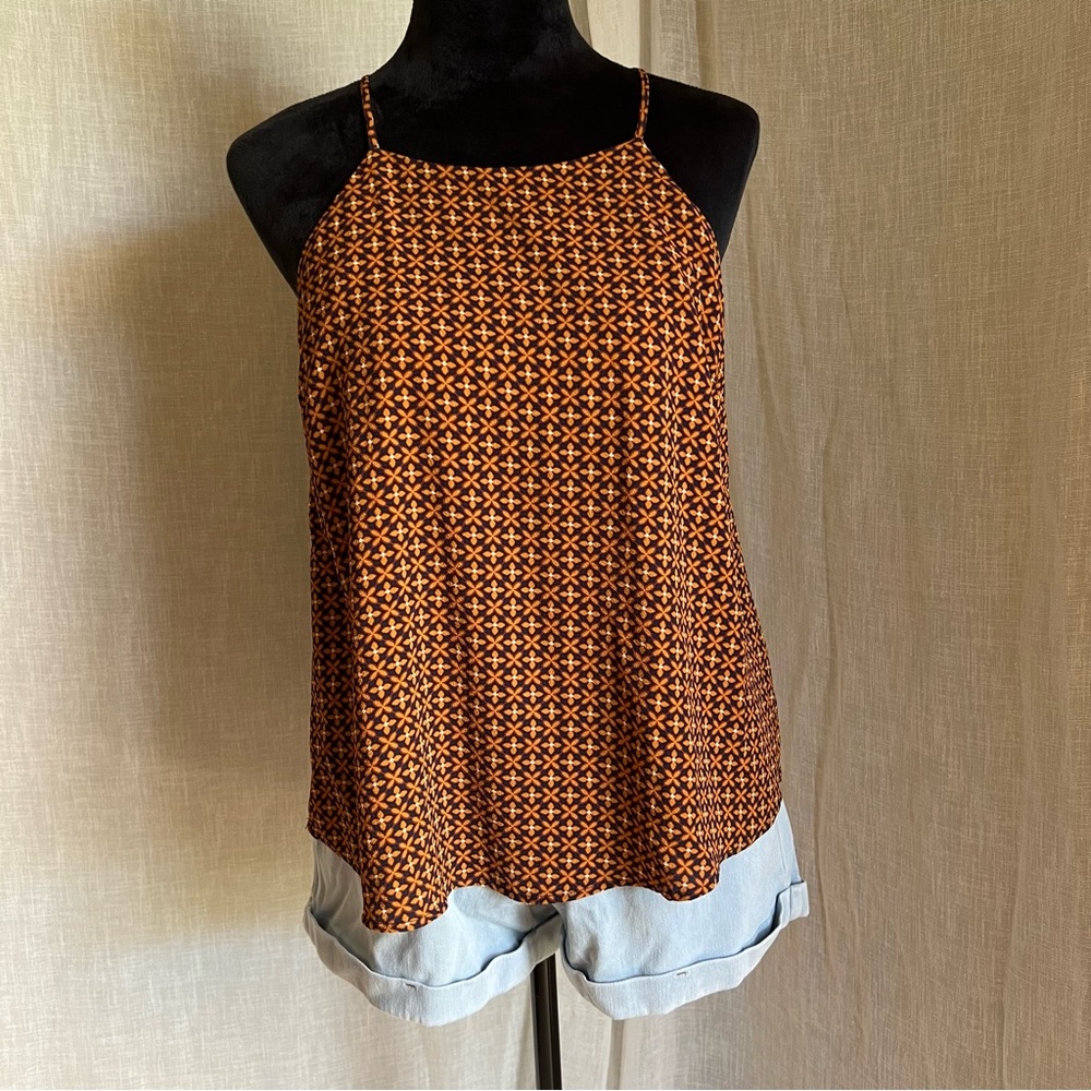 Navy Blue and Orange Pattern Tank Top.